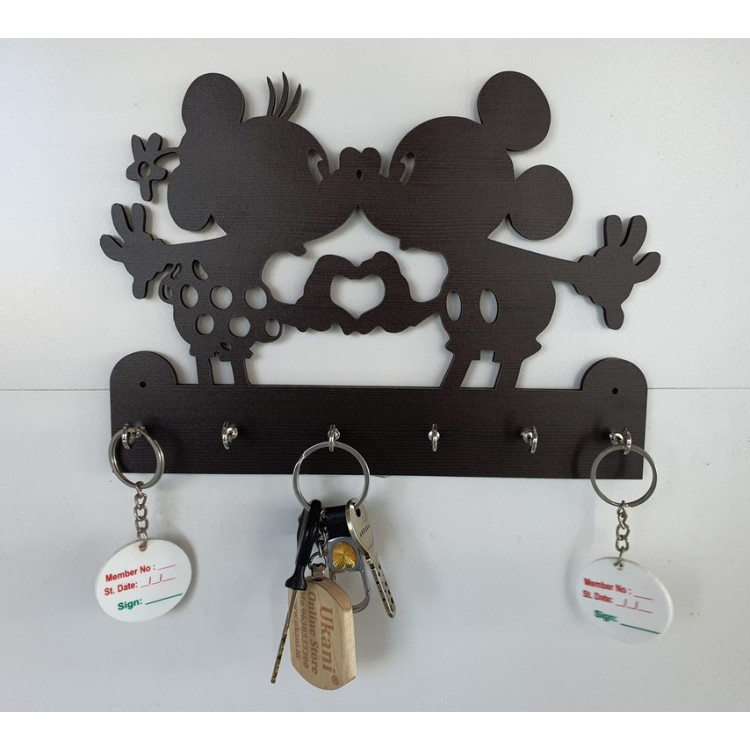 UKANI WOODAN MADE MICKY DESIGN WALL KEY HOLDER WITH STEEL KEY RACK FOR HOME/KITCHAN/OFFICE/GIFT