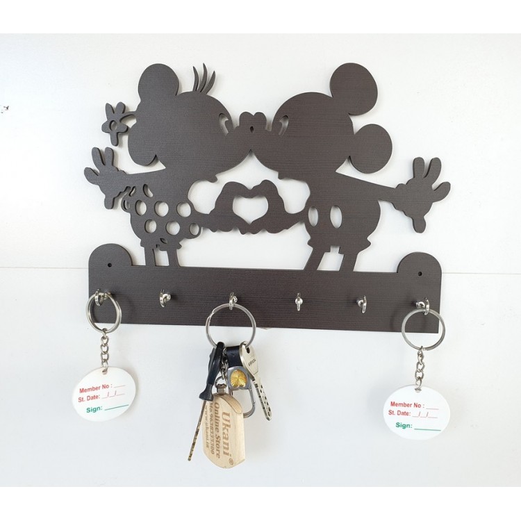 UKANI WOODAN MADE MICKY DESIGN WALL KEY HOLDER WITH STEEL KEY RACK FOR HOME/KITCHAN/OFFICE/GIFT