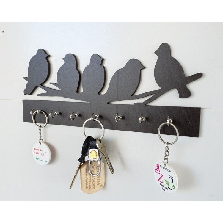 UKANI WOODAN MADE BIRDS DESIGN WALL KEY HOLDER WITH STEEL KEY RACK FOR HOME/KITCHAN/OFFICE/GIFT