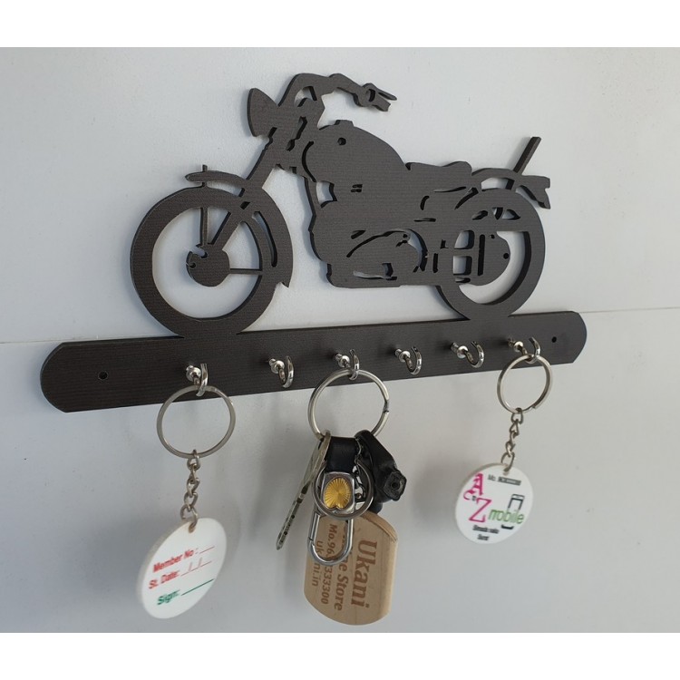 UKANI WOODAN MADE BIKE DESIGN WALL KEY HOLDER WITH STEEL KEY RACK FOR HOME/KITCHAN/OFFICE/GIFT (10 INCH*5 INCH)