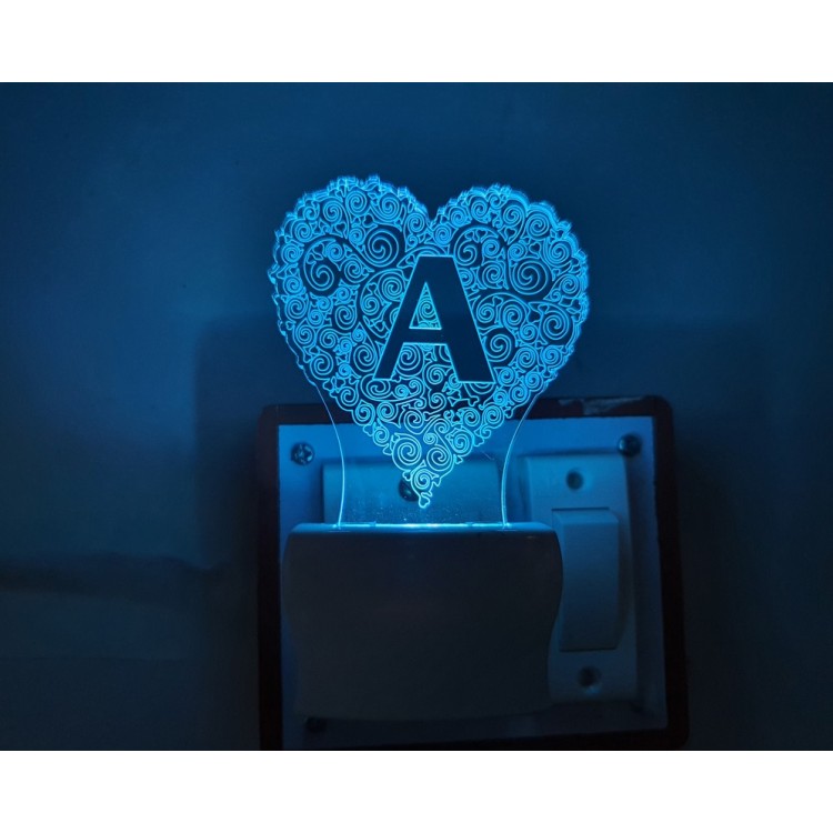 UKANI 3D  ALPHABET A Night lamp with 7 color automatic Changing Light For Home bedroom Gift  Cafe Office Valentine Gift  size (3 inch )