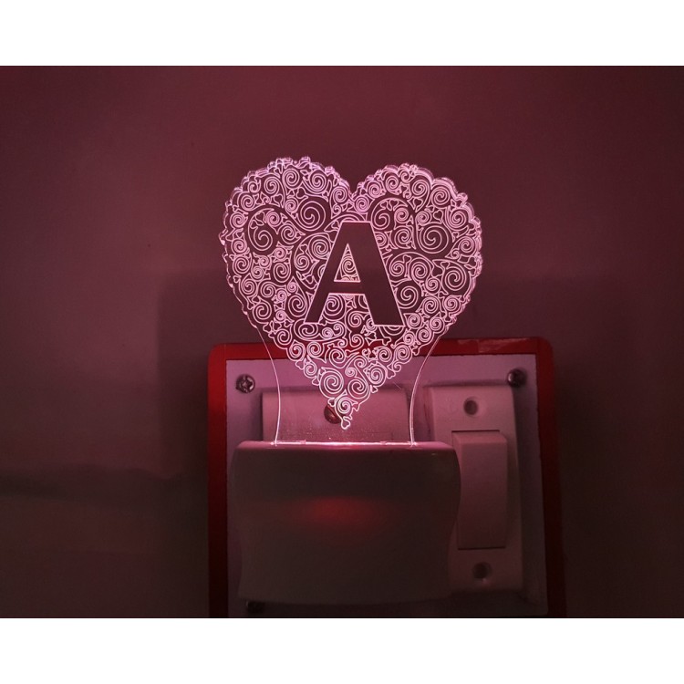 UKANI 3D  ALPHABET A Night lamp with 7 color automatic Changing Light For Home bedroom Gift  Cafe Office Valentine Gift  size (3 inch )