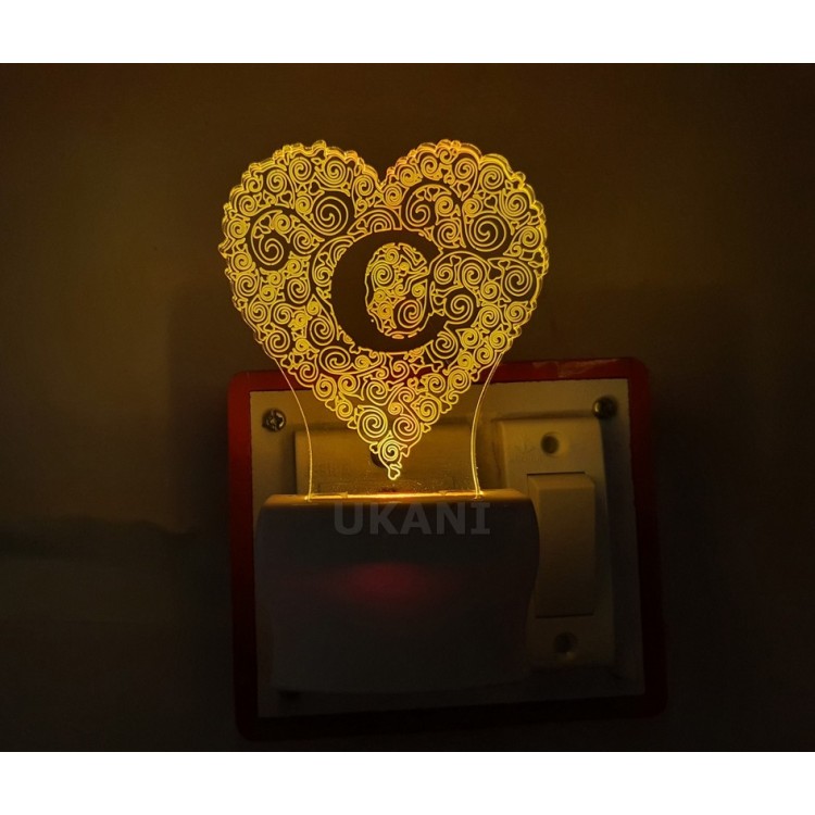UKANI 3D  ALPHABET C Night lamp with 7 color automatic Changing Light For Home bedroom Gift  Cafe Office Valentine Gift  size (3 inch )