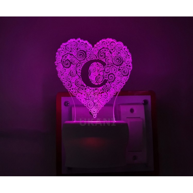 UKANI 3D  ALPHABET C Night lamp with 7 color automatic Changing Light For Home bedroom Gift  Cafe Office Valentine Gift  size (3 inch )