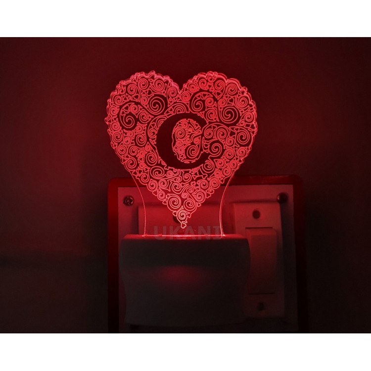 UKANI 3D  ALPHABET C Night lamp with 7 color automatic Changing Light For Home bedroom Gift  Cafe Office Valentine Gift  size (3 inch )