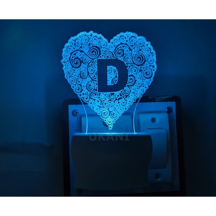 UKANI 3D  ALPHABET D  Night lamp with 7 color automatic Changing Light For Home bedroom Gift  Cafe Office Valentine Gift  
