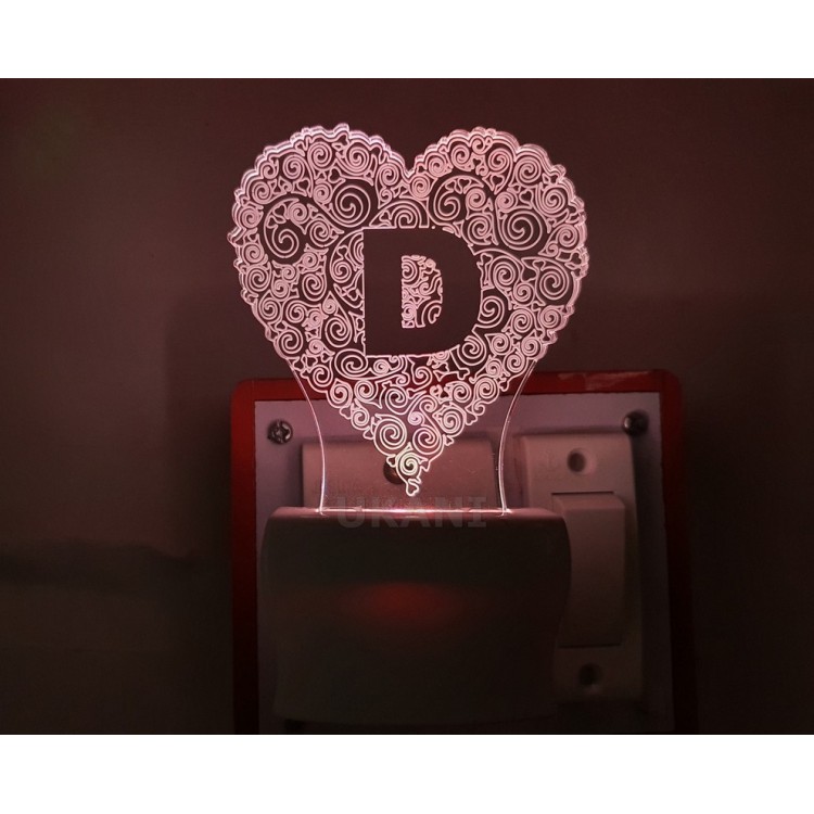 UKANI 3D  ALPHABET D  Night lamp with 7 color automatic Changing Light For Home bedroom Gift  Cafe Office Valentine Gift  