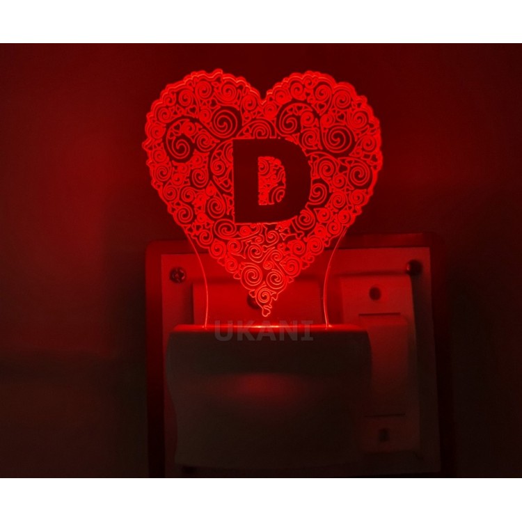 UKANI 3D  ALPHABET D  Night lamp with 7 color automatic Changing Light For Home bedroom Gift  Cafe Office Valentine Gift  