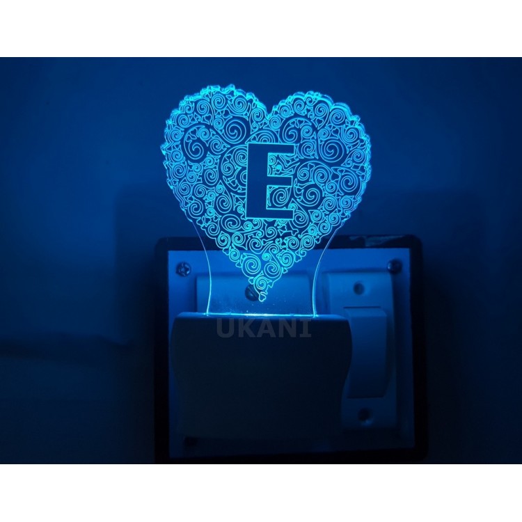 UKANI 3D  ALPHBET E Night lamp with 7 color automatic Changing Light For Home bedroom Gift  Cafe Office Valentine Gift  