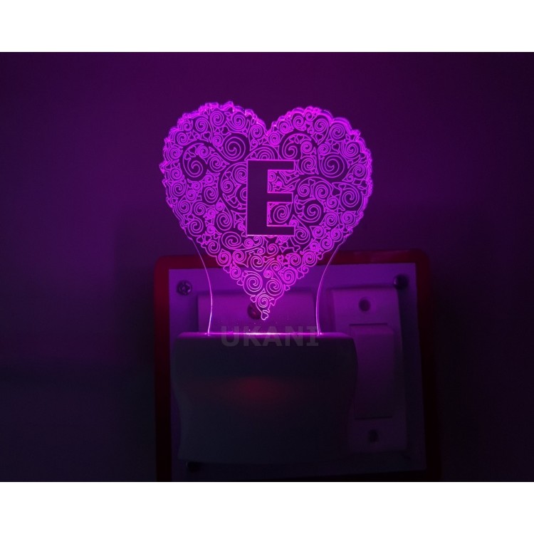 UKANI 3D  ALPHBET E Night lamp with 7 color automatic Changing Light For Home bedroom Gift  Cafe Office Valentine Gift  