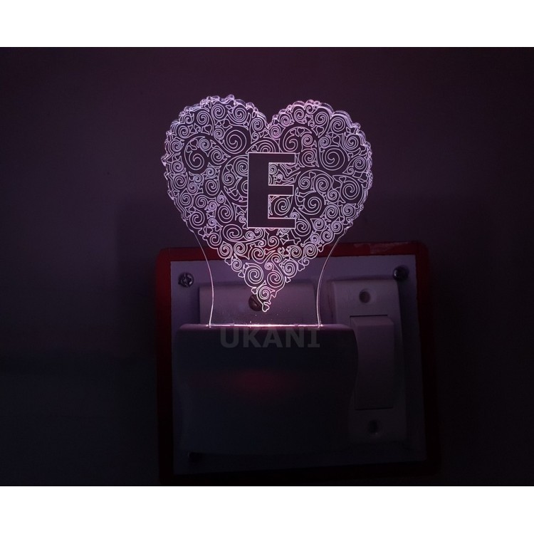 UKANI 3D  ALPHBET E Night lamp with 7 color automatic Changing Light For Home bedroom Gift  Cafe Office Valentine Gift  