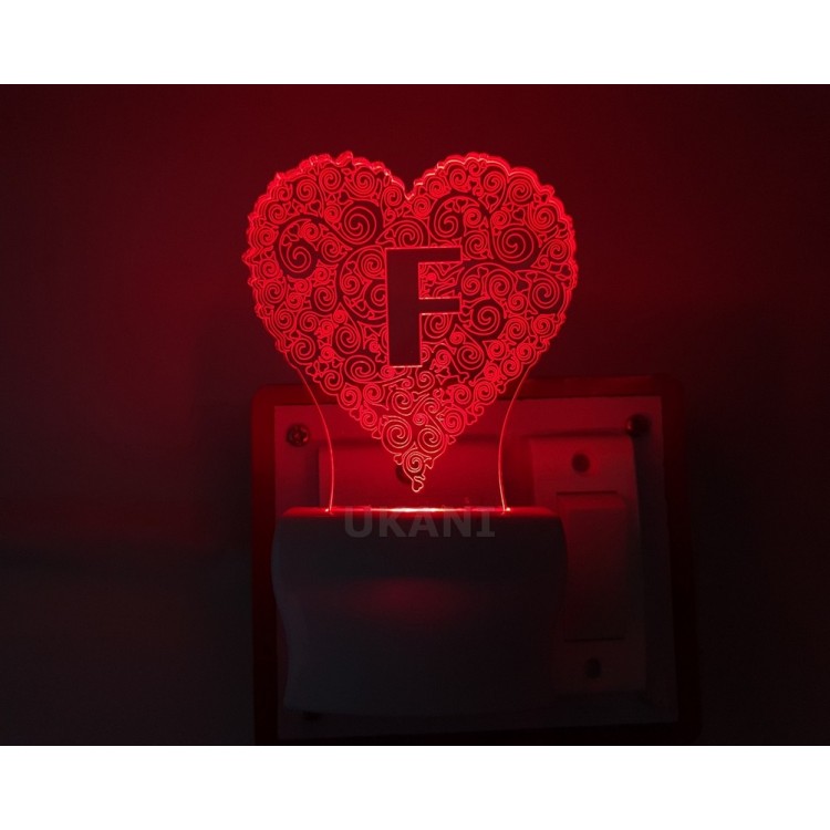 UKANI 3D  ALPHABET F Night lamp with 7 color automatic Changing Light For Home bedroom Gift  Cafe Office Valentine Gift  size (3 inch )