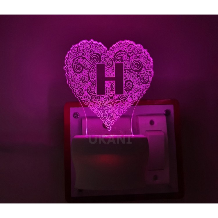 UKANI 3D  ALPHABET H Night lamp with 7 color automatic Changing Light For Home bedroom Gift  Cafe Office Valentine Gift  size (3 inch )