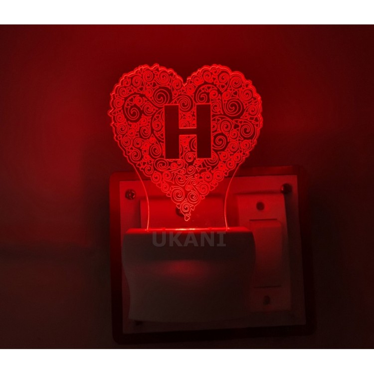 UKANI 3D  ALPHABET H Night lamp with 7 color automatic Changing Light For Home bedroom Gift  Cafe Office Valentine Gift  size (3 inch )