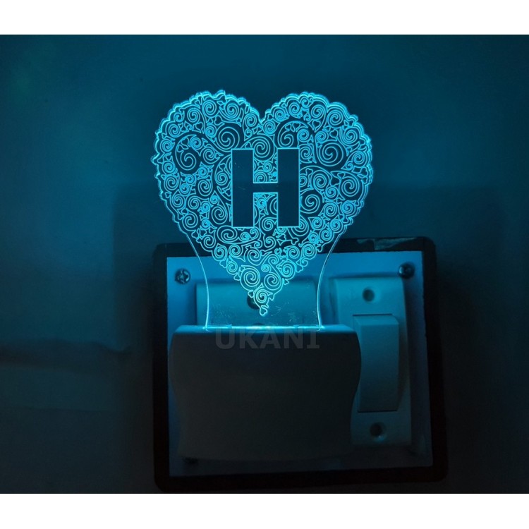 UKANI 3D  ALPHABET H Night lamp with 7 color automatic Changing Light For Home bedroom Gift  Cafe Office Valentine Gift  size (3 inch )