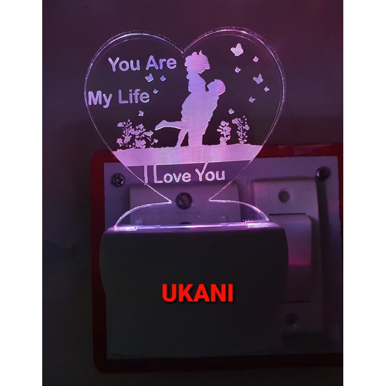 UKANI 3D You Are My Life With  Romantic Couple  Night lamp with 7 color automatic Changing Light For Home bedroom Gift  Cafe Office Valentine Gift  size (3 inch )