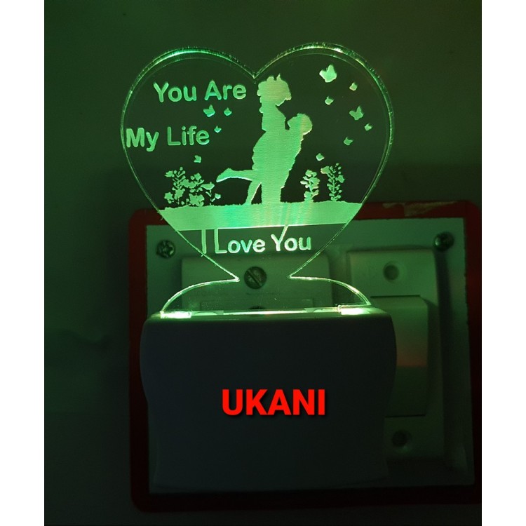 UKANI 3D You Are My Life With  Romantic Couple  Night lamp with 7 color automatic Changing Light For Home bedroom Gift  Cafe Office Valentine Gift  size (3 inch )