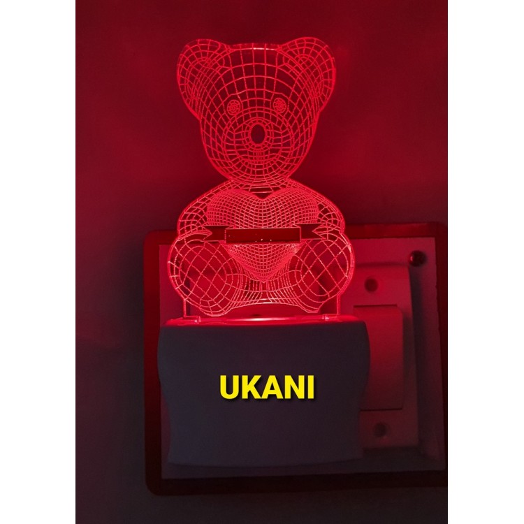 UKANI 3D Teddy Beer  Night lamp with 7 color automatic Changing Light For Home bedroom Gift  Cafe Office Valentine Gift  size (3 inch )
