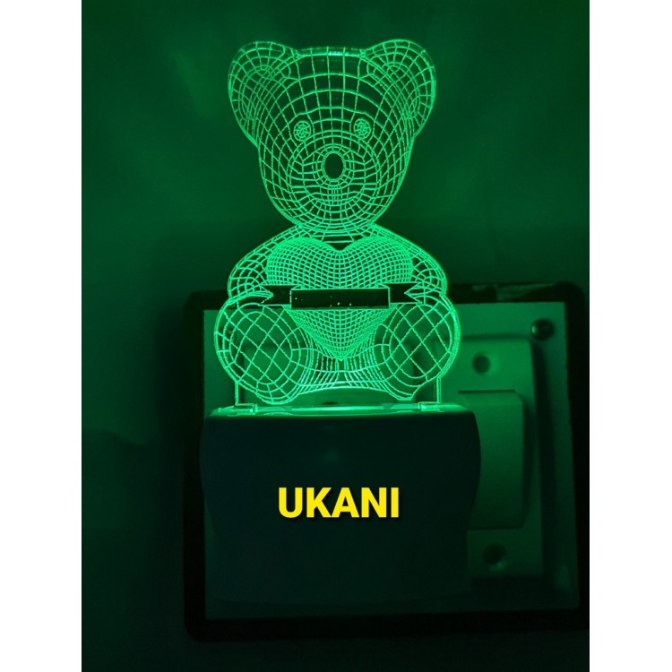 UKANI 3D Teddy Beer  Night lamp with 7 color automatic Changing Light For Home bedroom Gift  Cafe Office Valentine Gift  size (3 inch )