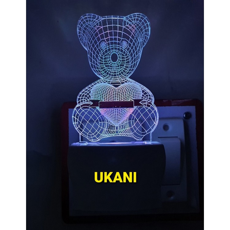 UKANI 3D Teddy Beer  Night lamp with 7 color automatic Changing Light For Home bedroom Gift  Cafe Office Valentine Gift  size (3 inch )