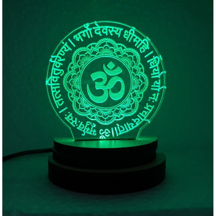 UKANI 3D USB Gayatri Mantra Night Lamp for Car/Office/Desktop/Gift/Table Top 7 Color Change Light 
