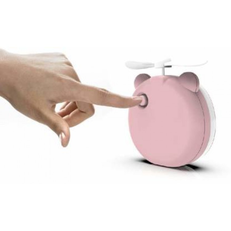 Ukani Small Cute Pig Head Shape Fill Light LED Mirror Fan USB Portable Charging Pocket Fan Makeup Mirror