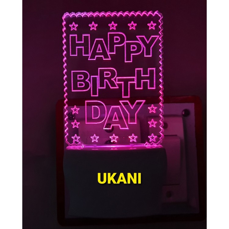 UKANI 3D Happy Birthday Frame with 7 color automatic Changing Light For Home bedroom Gift  Cafe Office Valentine Gift  size (3 inch )