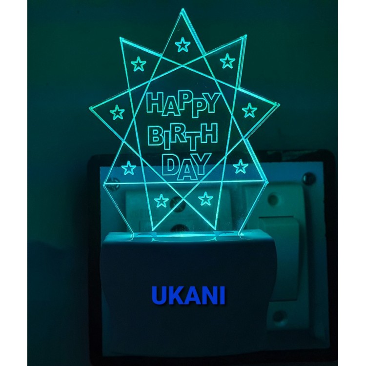 UKANI 3D Happy Birthday Star with 7 color automatic Changing Light For Home bedroom Gift  Cafe Office Valentine Gift  size (3 inch )