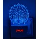 UKANI 3D Peacock Design with 7 color automatic Changing Light For Home bedroom Gift  Cafe Office Valentine Gift  size (3 inch )