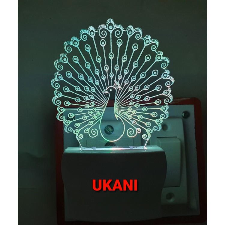 UKANI 3D Peacock Design with 7 color automatic Changing Light For Home bedroom Gift  Cafe Office Valentine Gift  size (3 inch )