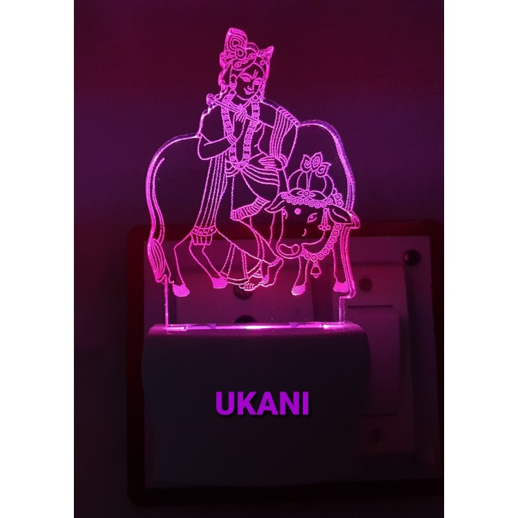 UKANI 3D God Krishna With Cow 7 color automatic Changing Light For Home bedroom Gift  Cafe Office Valentine Gift  size (3 inch )