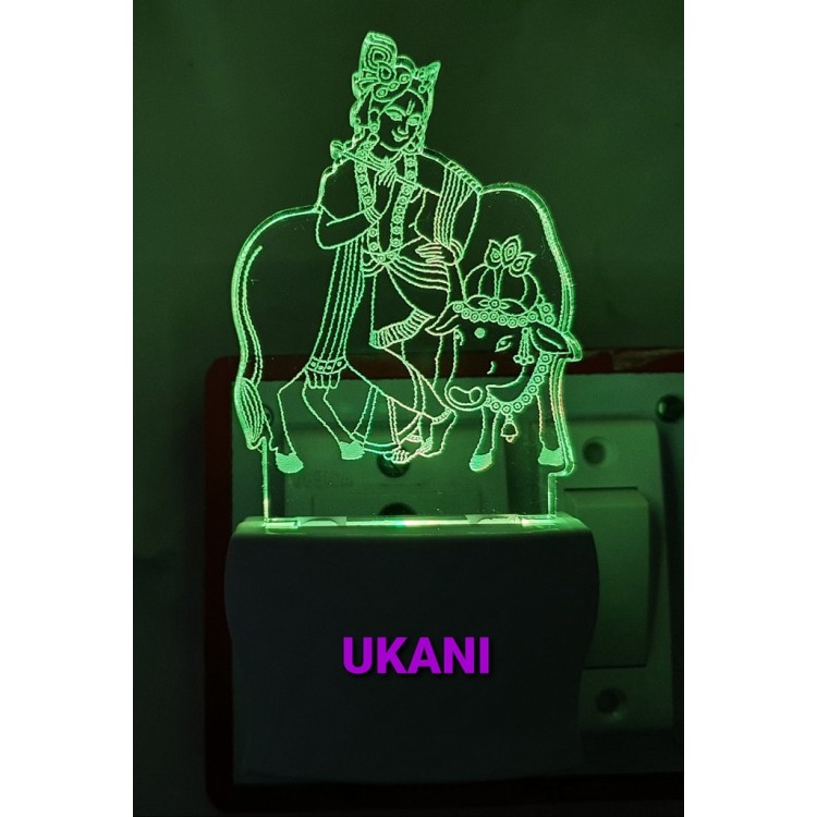 UKANI 3D God Krishna With Cow 7 color automatic Changing Light For Home bedroom Gift  Cafe Office Valentine Gift  size (3 inch )