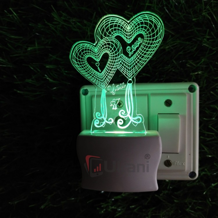 UKANI 3D  I Love You Design with Dual Heart Night lampwith 7 color automatic Changing Light For Home/ bedroom/ Gift / Cafe/ Office/ Valentine Gift  size (3 inch )