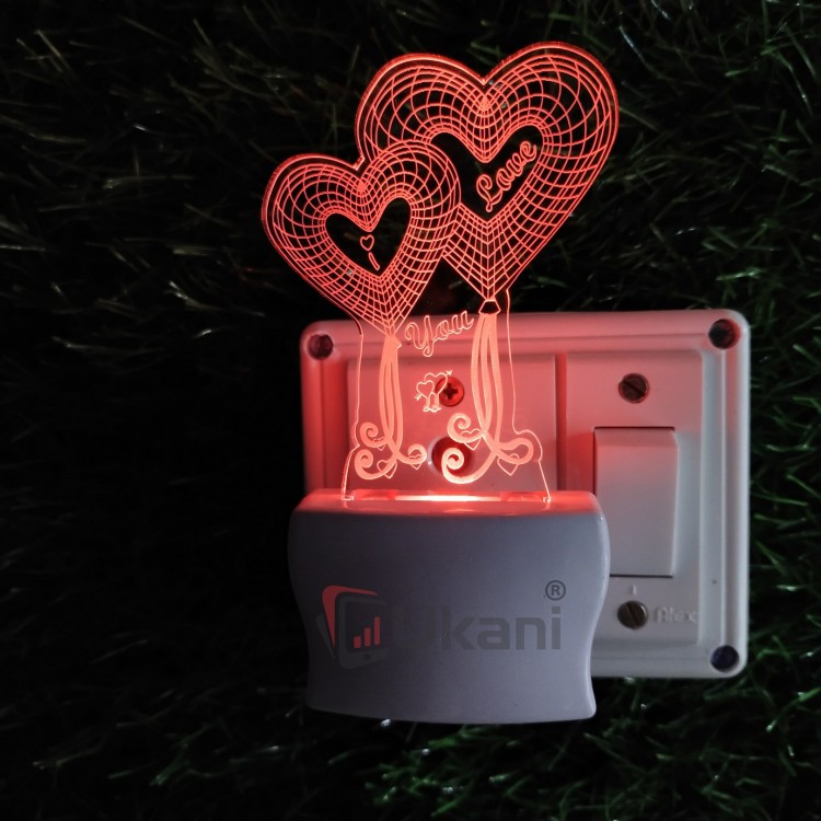 UKANI 3D  I Love You Design with Dual Heart Night lampwith 7 color automatic Changing Light For Home/ bedroom/ Gift / Cafe/ Office/ Valentine Gift  size (3 inch )