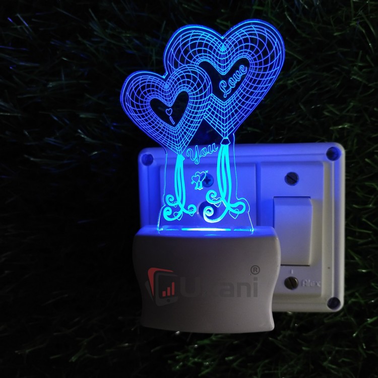 UKANI 3D  I Love You Design with Dual Heart Night lampwith 7 color automatic Changing Light For Home/ bedroom/ Gift / Cafe/ Office/ Valentine Gift  size (3 inch )