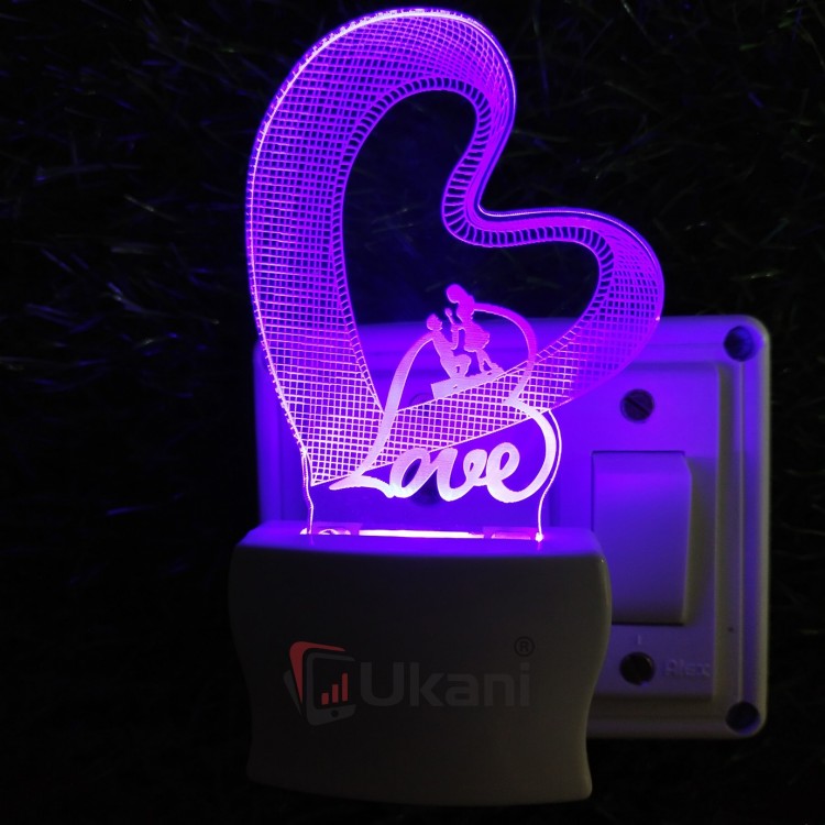 UKANI 3D  Love Design with Heart Night lamp with 7 color automatic Changing Light For Home bedroom Gift  Cafe Office Valentine Gift  size (3 inch )