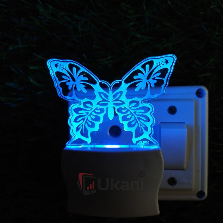UKANI 3D Butterfly  Night lamp with 7 color automatic Changing Light For Home bedroom Gift  Cafe Office Valentine Gift  size (3 inch )