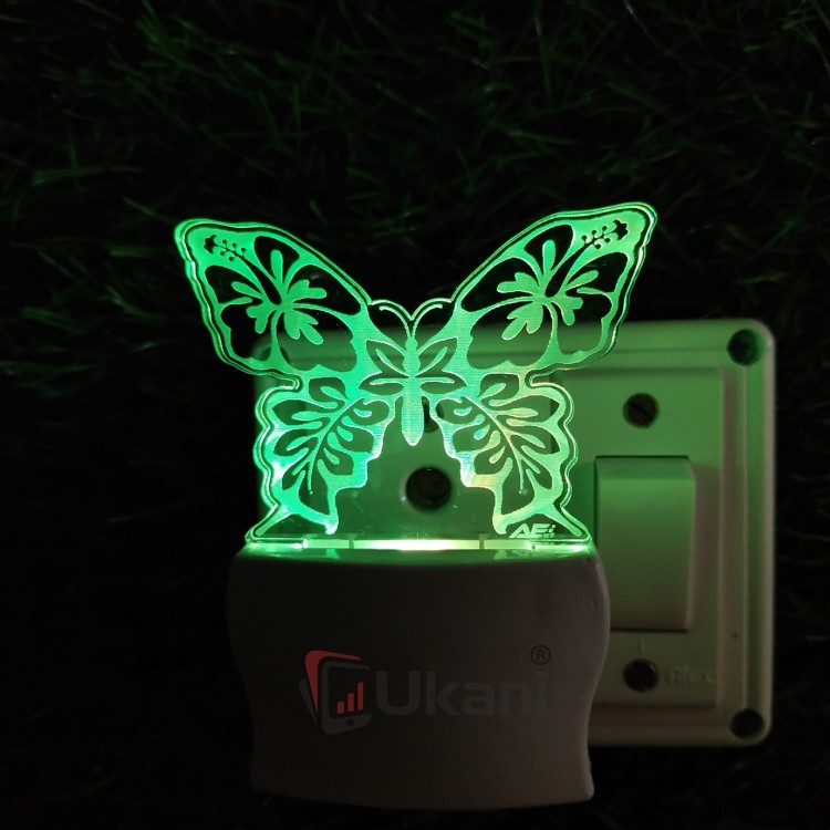 UKANI 3D Butterfly  Night lamp with 7 color automatic Changing Light For Home bedroom Gift  Cafe Office Valentine Gift  size (3 inch )