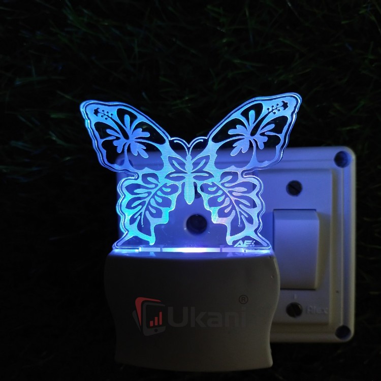 UKANI 3D Butterfly  Night lamp with 7 color automatic Changing Light For Home bedroom Gift  Cafe Office Valentine Gift  size (3 inch )