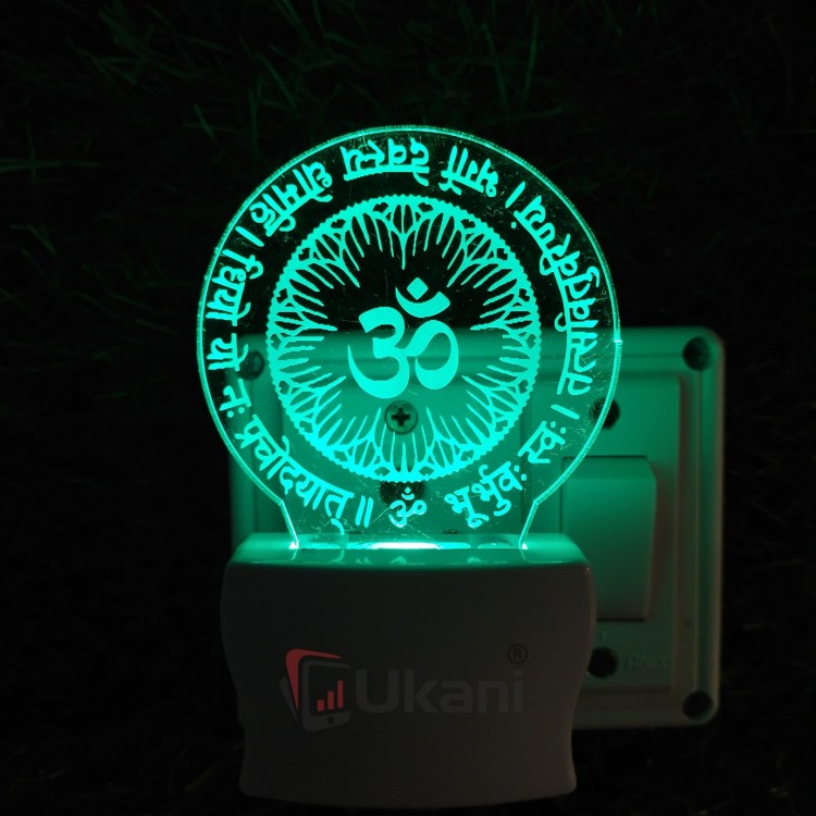 UKANI 3D  Gaytri Mantra lamp with 7 color automatic Changing Light For Home bedroom Gift  Cafe Office Valentine Gift  size (3 inch )