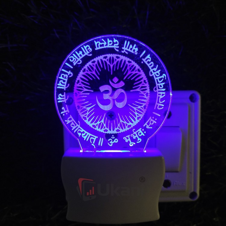 UKANI 3D  Gaytri Mantra lamp with 7 color automatic Changing Light For Home bedroom Gift  Cafe Office Valentine Gift  size (3 inch )