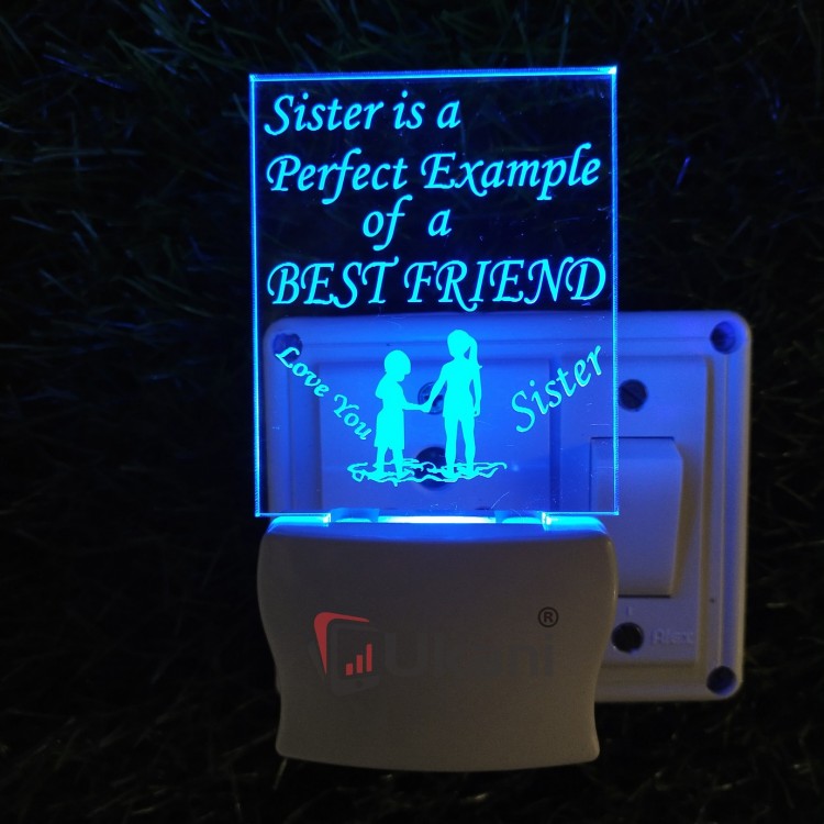 UKANI 3D Best Sister Night lamp with 7 color automatic Changing Light For Home bedroom Gift  Cafe Office Valentine Gift  size (3 inch )