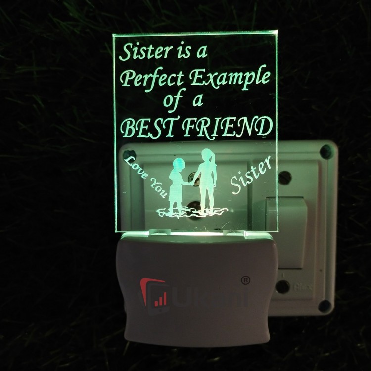 UKANI 3D Best Sister Night lamp with 7 color automatic Changing Light For Home bedroom Gift  Cafe Office Valentine Gift  size (3 inch )