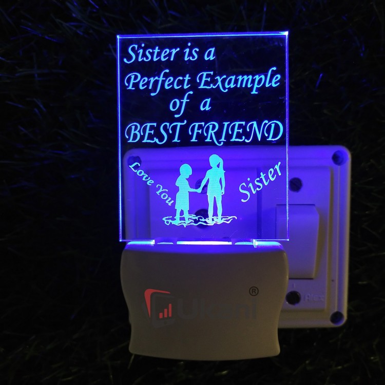 UKANI 3D Best Sister Night lamp with 7 color automatic Changing Light For Home bedroom Gift  Cafe Office Valentine Gift  size (3 inch )