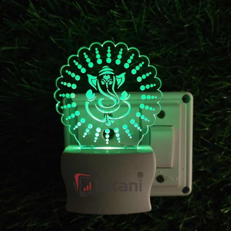 UKANI 3D Ganesha In Chakra with 7 color automatic Changing Light For Home bedroom Gift  Cafe Office Valentine Gift  size (3 inch )