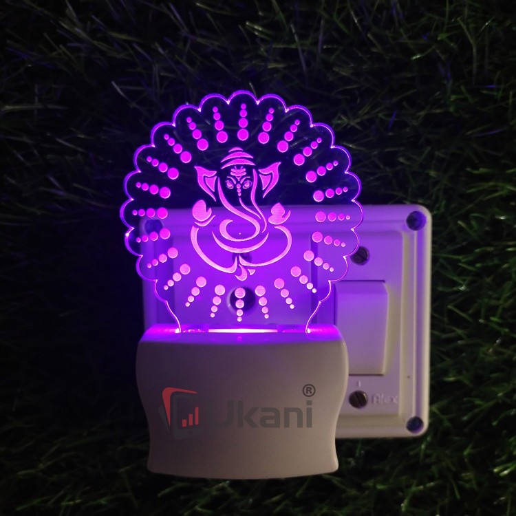 UKANI 3D Ganesha In Chakra with 7 color automatic Changing Light For Home bedroom Gift  Cafe Office Valentine Gift  size (3 inch )