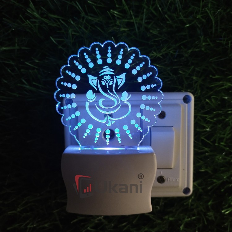 UKANI 3D Ganesha In Chakra with 7 color automatic Changing Light For Home bedroom Gift  Cafe Office Valentine Gift  size (3 inch )