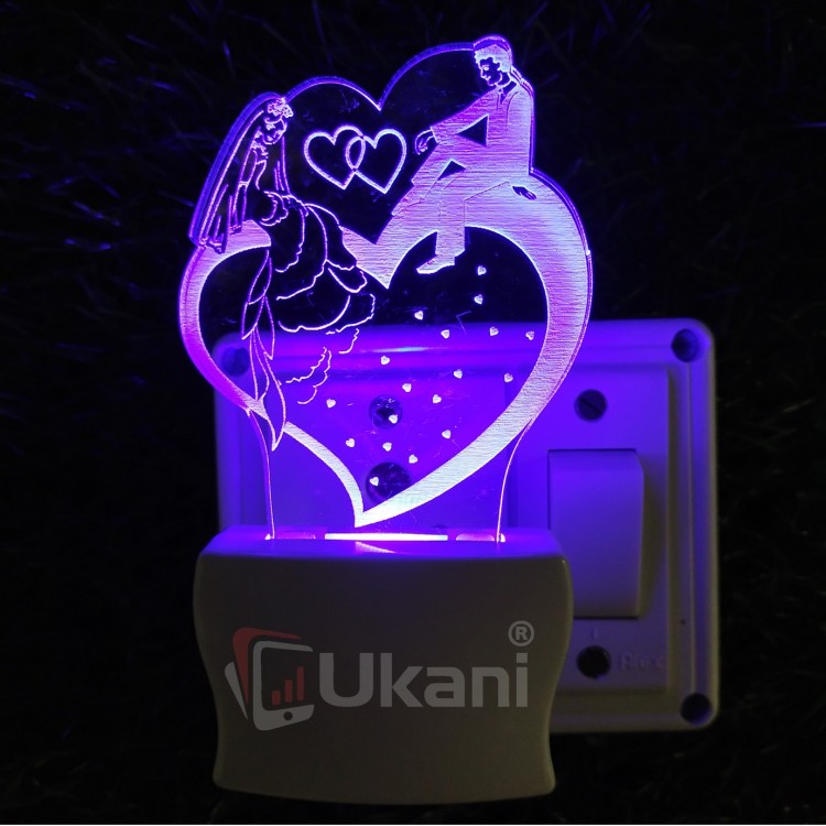 UKANI 3D  Love Couple with heart  Night lamp with 7 color automatic Changing Light For Home bedroom Gift  Cafe Office Valentine Gift 