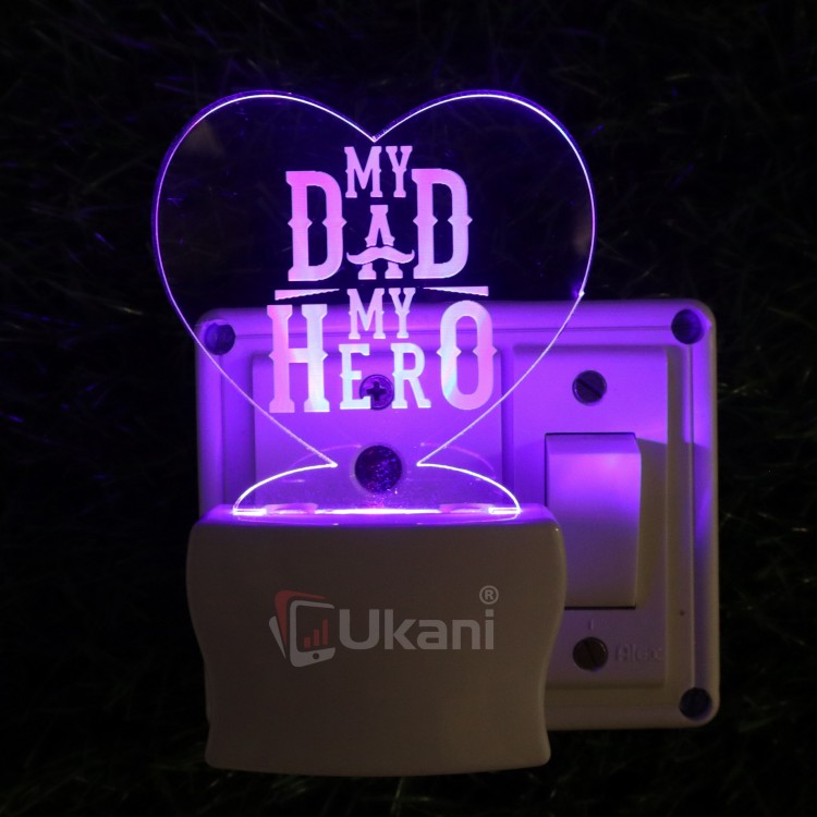 UKANI 3D  MY DAD MY HERO  Night lamp with 7 color automatic Changing Light For Home bedroom Gift  Cafe Office Valentine Gift  size (3 inch )