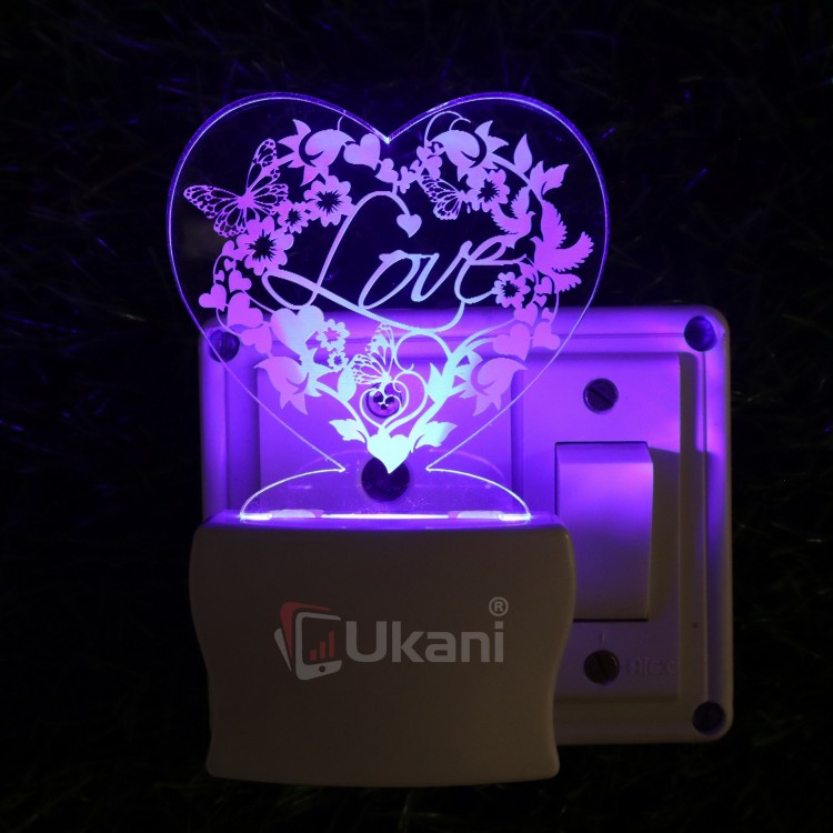 UKANI 3D  Love Heart  Night lamp with 7 color automatic Changing Light For Home bedroom Gift  Cafe Office Valentine Gift  